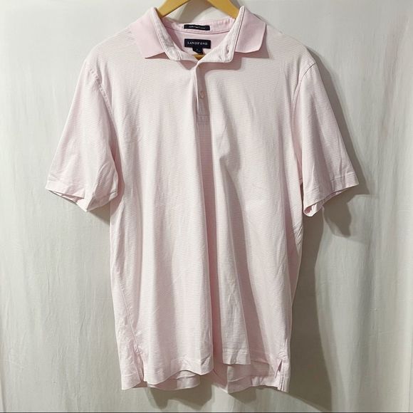 Lands' End Shirts L 4244 0 Pima Cotton Lands End Pastel Pink White Striped Polo Poshmark